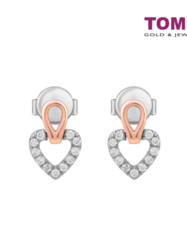 TOMEI Love Is Beautiful Collection Diamond Earrings, White+Rose Gold 585