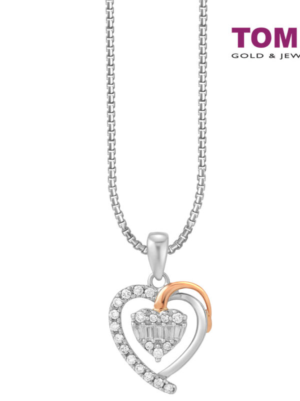 TOMEI Love Is Beautiful Collection Diamond Pendant Set, White+Rose Gold 585