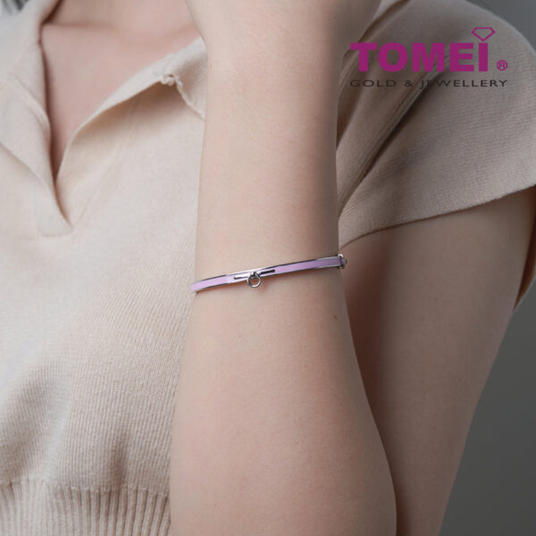 TOMEI Mini Circle Charm Bangle in Pink, White Gold 375