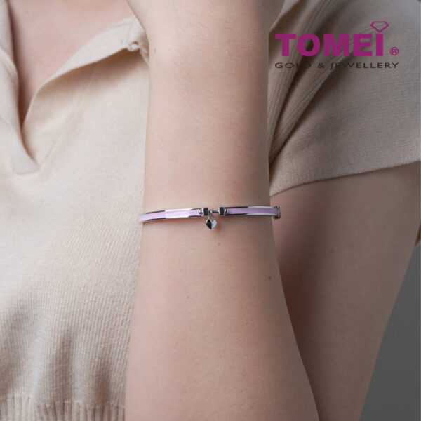 TOMEI Mini Love Charm Bangle in Pink, White Gold 375
