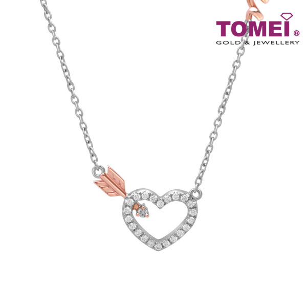 TOMEI Love Joins Us Together Collection Diamond Necklace, White+Rose Gold 585