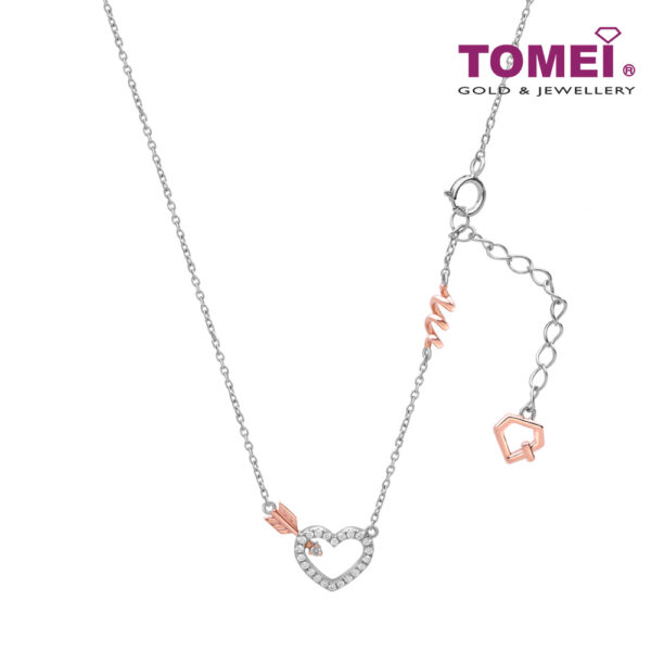 TOMEI Love Joins Us Together Collection Diamond Necklace, White+Rose Gold 585