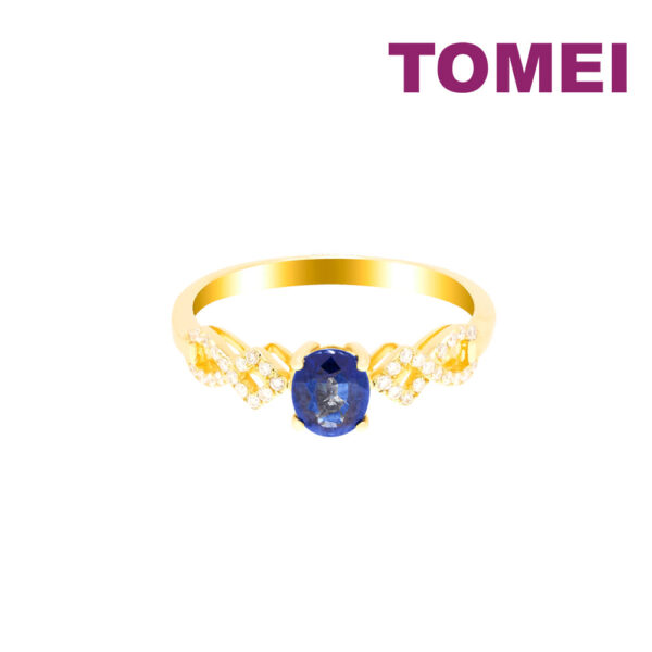 TOMEI Koleksi Camellia Sapphire Diamond RIng, Yellow Gold 750
