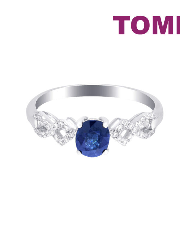 TOMEI Koleksi Camellia Sapphire Diamond RIng, White Gold 750