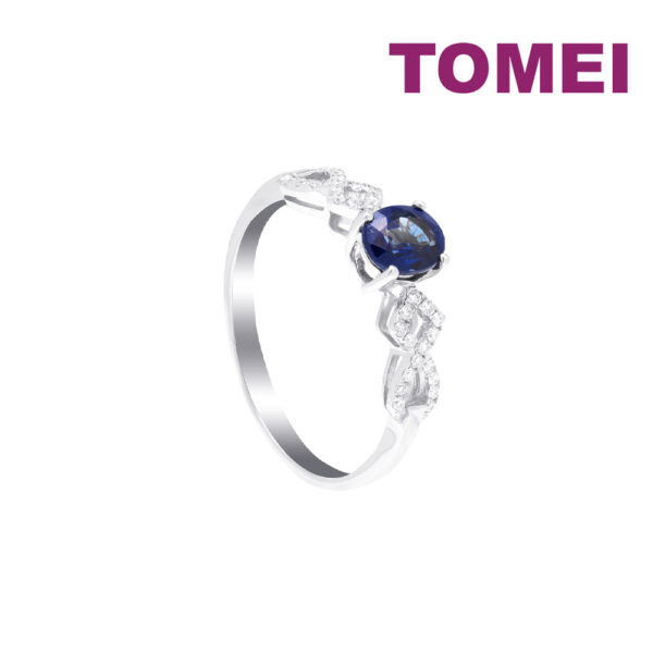 TOMEI Koleksi Camellia Sapphire Diamond RIng, White Gold 750