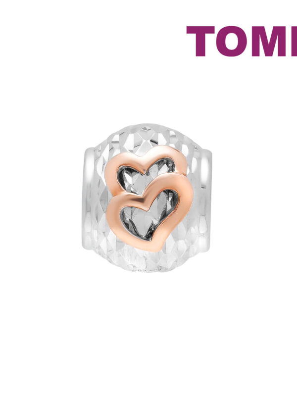 TOMEI Dual-Tone Heart Charm, White+Rose Gold 585