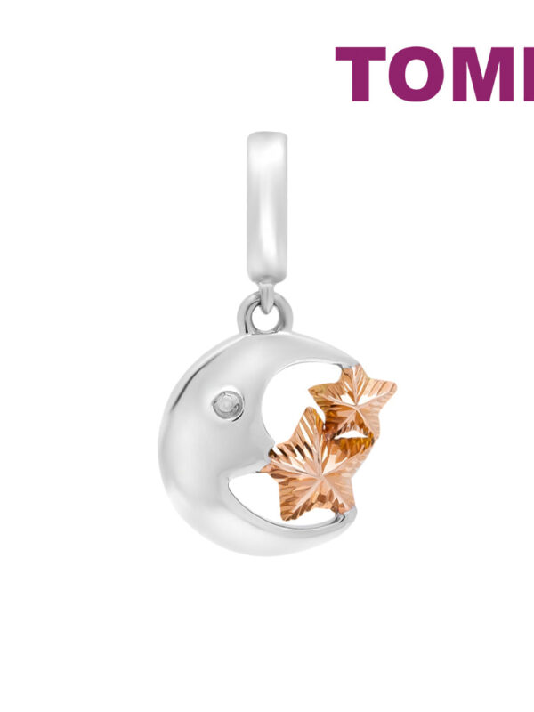 TOMEI Kissing Moon & Stars Charm, White+Rose Gold 585