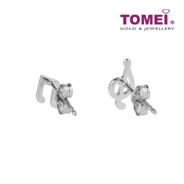 TOMEI Melody Notes Earrings, White Gold 585