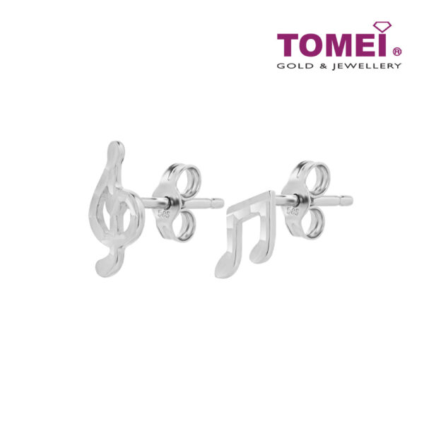TOMEI Melody Notes Earrings, White Gold 585