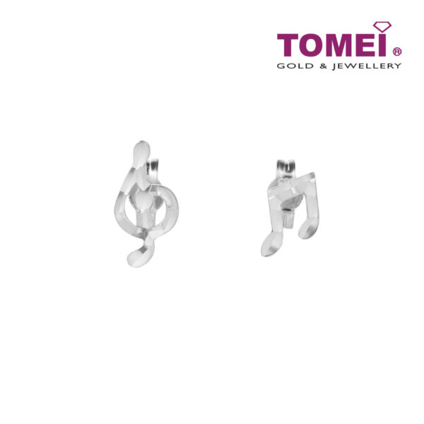 TOMEI Melody Notes Earrings, White Gold 585