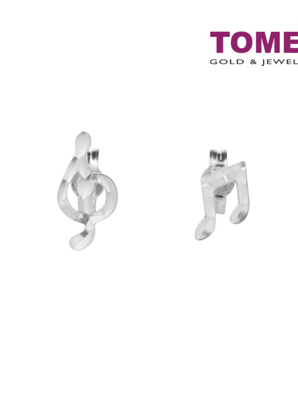 TOMEI Melody Notes Earrings, White Gold 585