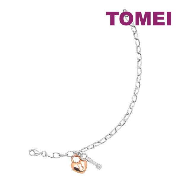 TOMEI Love Lock Bracelet, White+Rose Gold 585