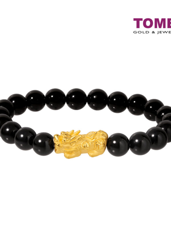 TOMEI Pixiu Black Agate Bracelet, Yellow Gold 999
