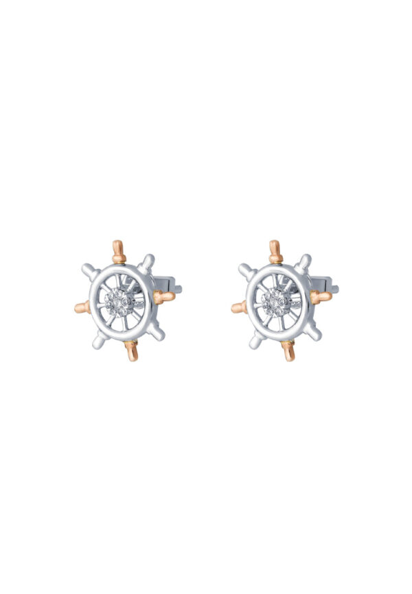 TOMEI Anchor Earrings, White+Rose Gold 375