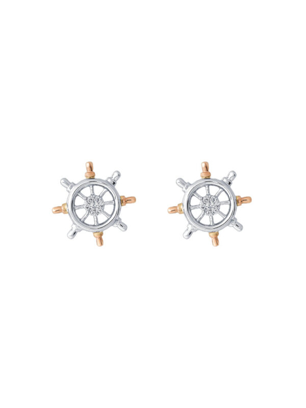 TOMEI Anchor Earrings, White+Rose Gold 375