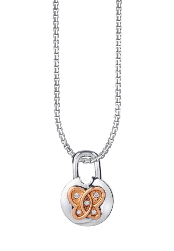 TOMEI Love Lock Collection Butterfly Diamond Pendant, White+Rose Gold 750