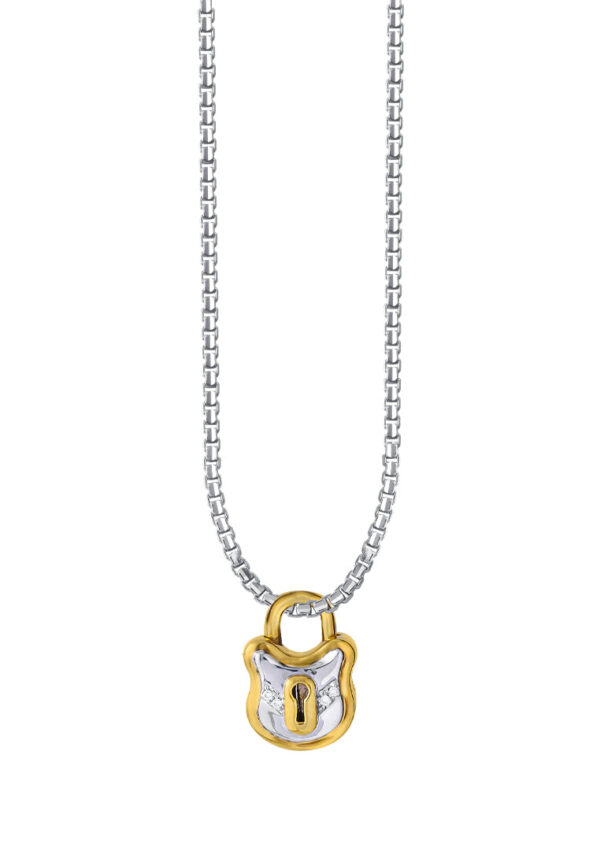 TOMEI Love Lock Collection Diamond Pendant, White+Yellow Gold 750