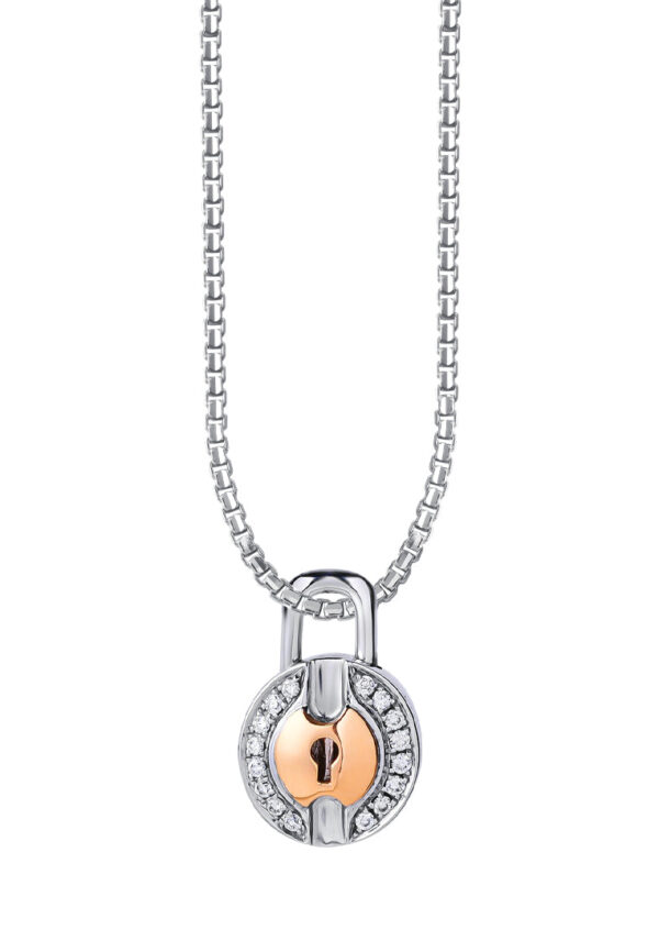 TOMEI Love Lock Collection Diamond Pendant, White+Rose Gold 750