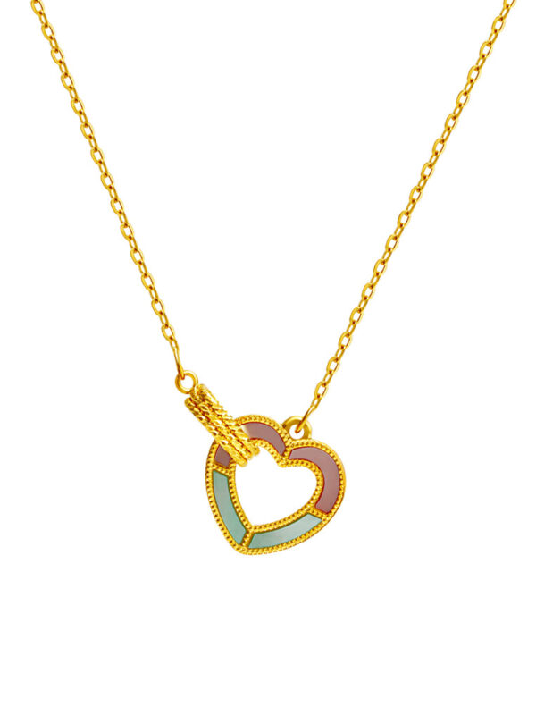 TOMEI Mother-Of-Pearl Heart Necklace, Yellow Gold 999 (5G)