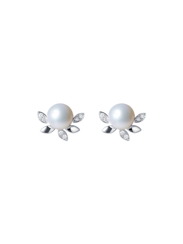 TOMEI Pearl With Diamond Earrings, White Gold 585