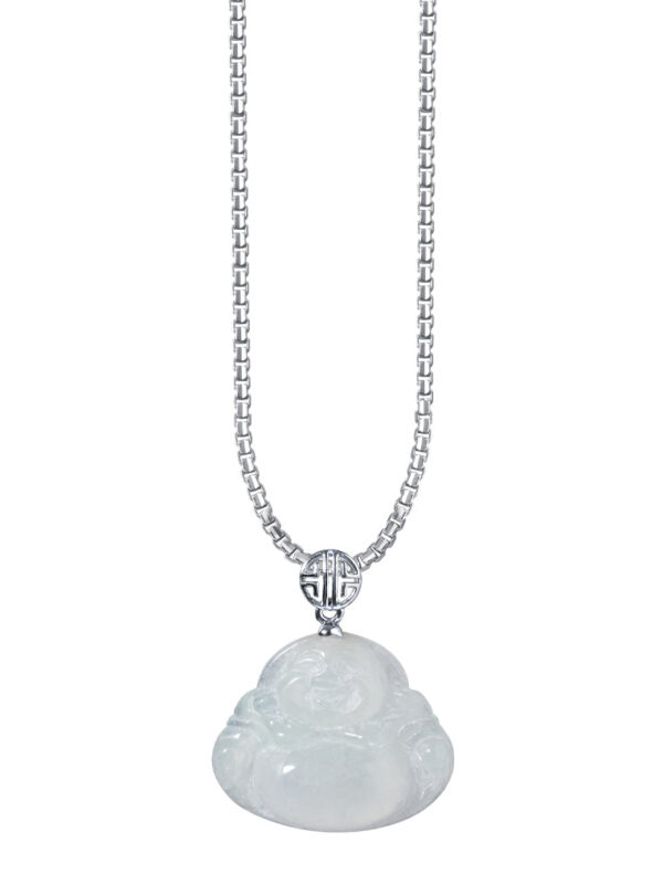 TOMEI Buddha Jade Pendant, White Gold 750