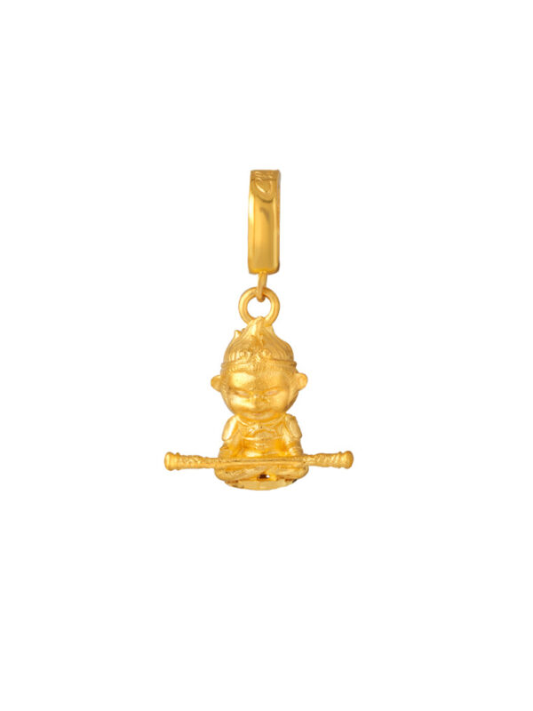 TOMEI Monkey King With Cudgel Charm, Yellow Gold 916