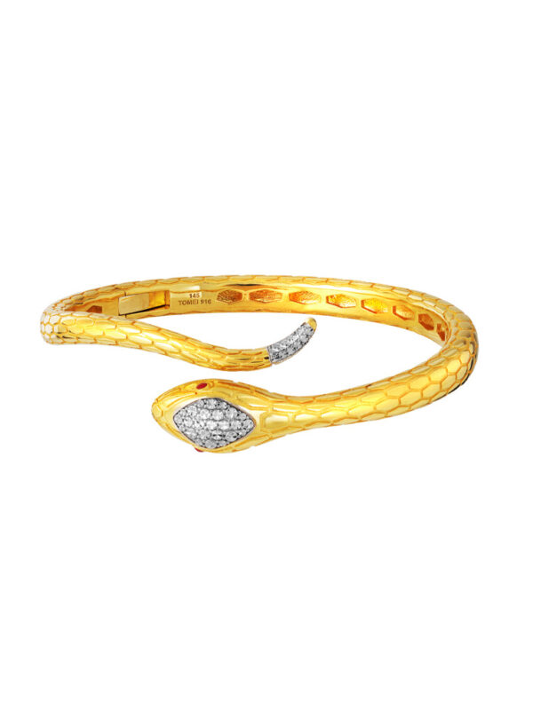 TOMEI Diamond Cut Collection, The Golden Snake Bangle, Yellow Gold 916