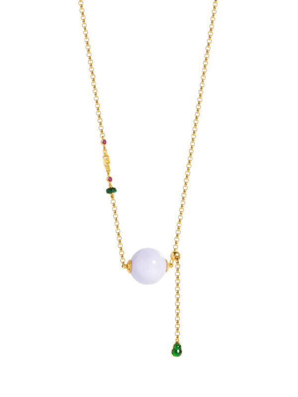 TOMEI Auspicious Barrel Purple Jade Necklace, Yellow Gold 750
