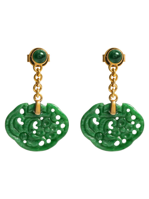 TOMEI Engraved Clouds Jade Earrings, Yellow Gold 750
