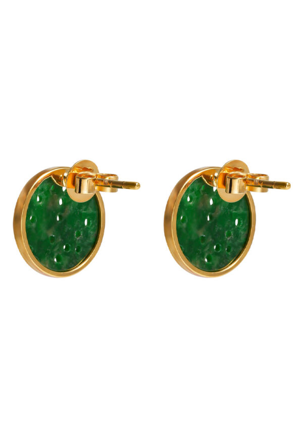 TOMEI Engraved Fu-Zi Jade Earrings, Yellow Gold 750