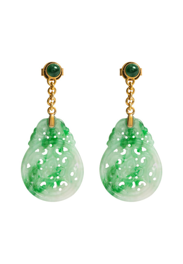 TOMEI Engraved Jade Earrings, Yellow Gold 750