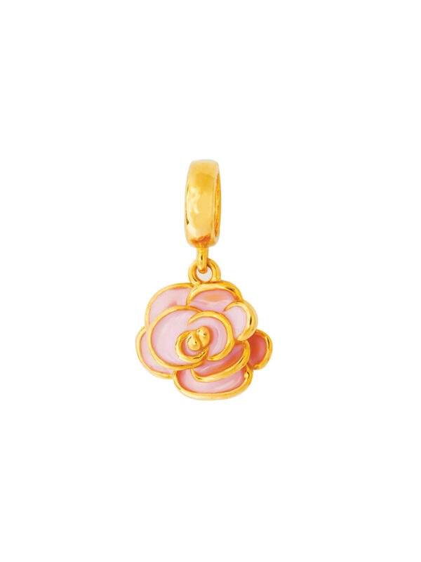 TOMEI Pink Floral Bloom Charm, Yellow Gold 916