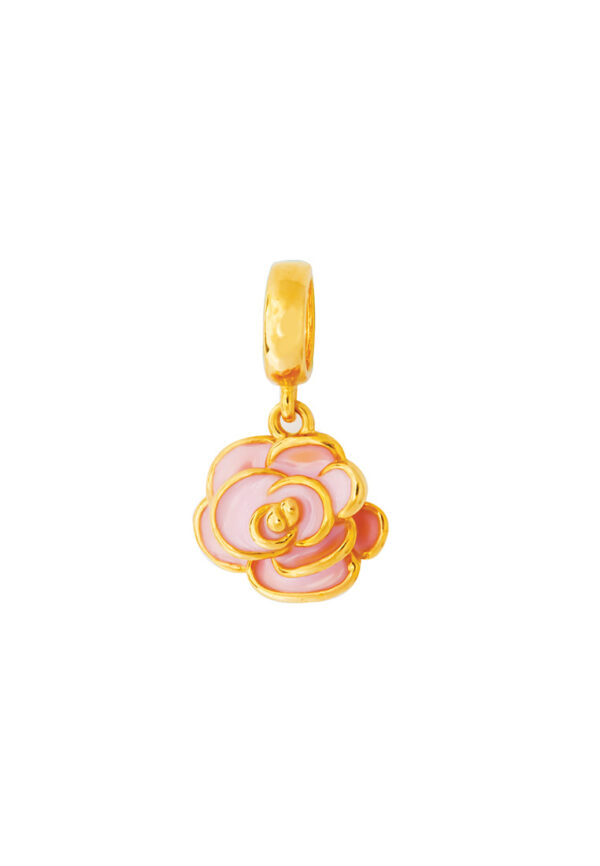 TOMEI Pink Floral Bloom Charm, Yellow Gold 916