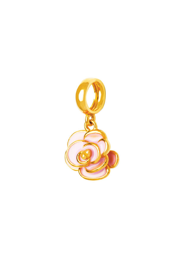 TOMEI Pink Floral Bloom Charm, Yellow Gold 916