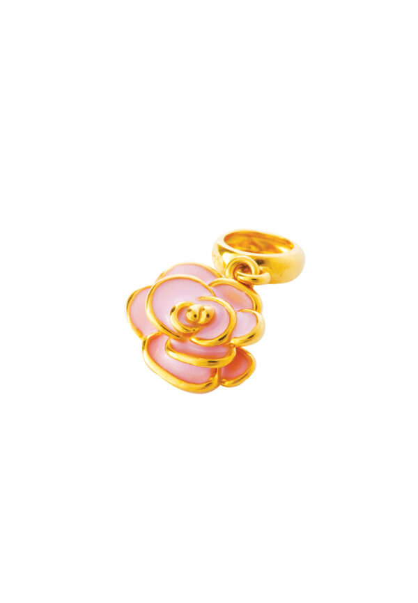 TOMEI Pink Floral Bloom Charm, Yellow Gold 916