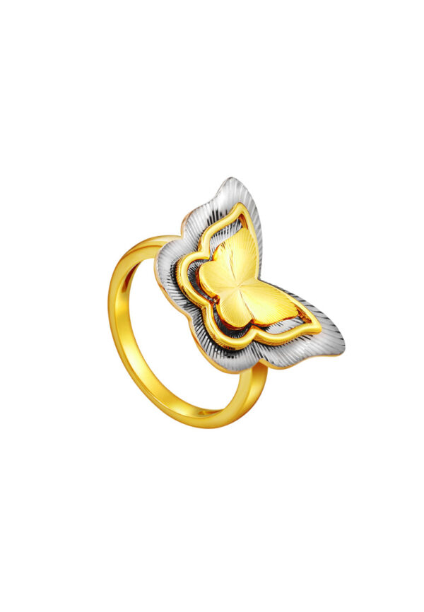 TOMEI Dual-Tone Butterfly Ring, Yellow Gold 916