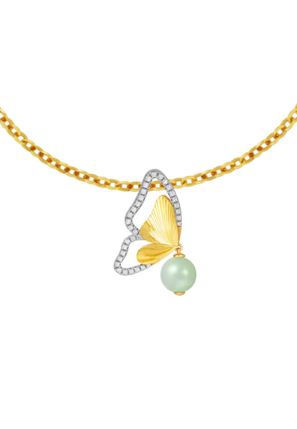 TOMEI Diamond Cut Collection Butterfly Jade Pendant, Yellow Gold 916
