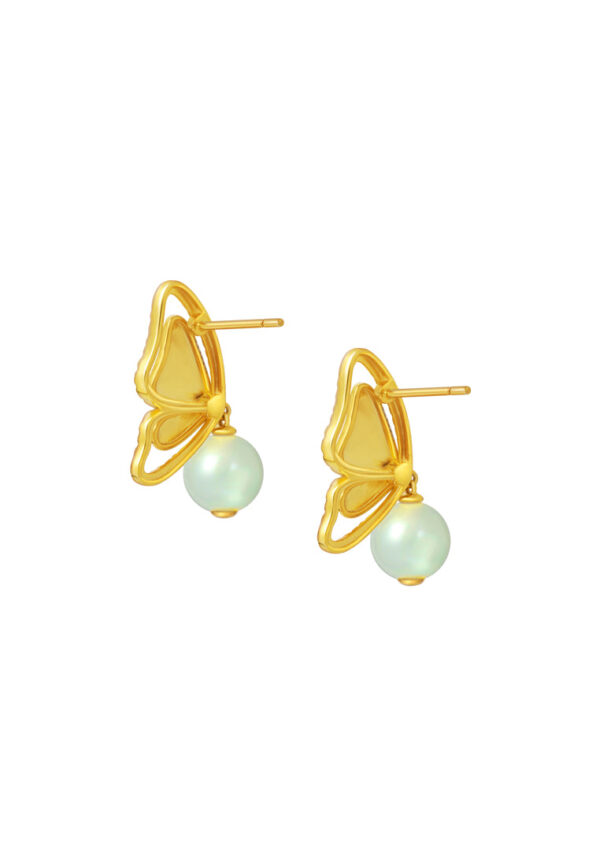 TOMEI Diamond Cut Collection Butterfly Jade Earrings, Yellow Gold 916