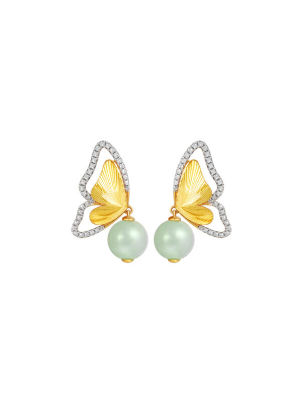 TOMEI Diamond Cut Collection Butterfly Jade Earrings, Yellow Gold 916