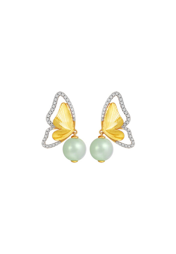 TOMEI Diamond Cut Collection Butterfly Jade Earrings, Yellow Gold 916