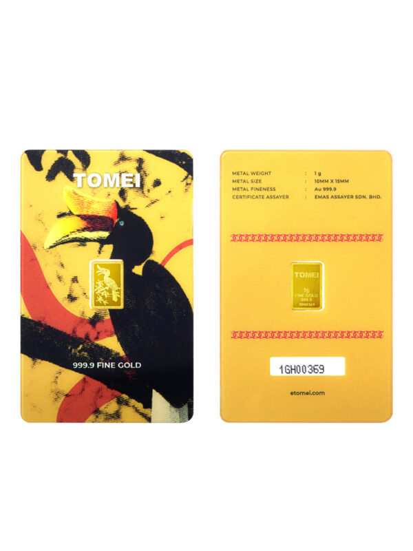 TOMEI Hornbill Gold Bar 1G Yellow Card | Fine Gold 9999