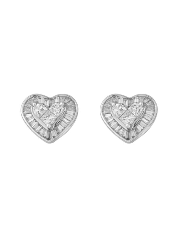 TOMEI Full Heart Diamond Earrings, White Gold 750 (Z0448E)