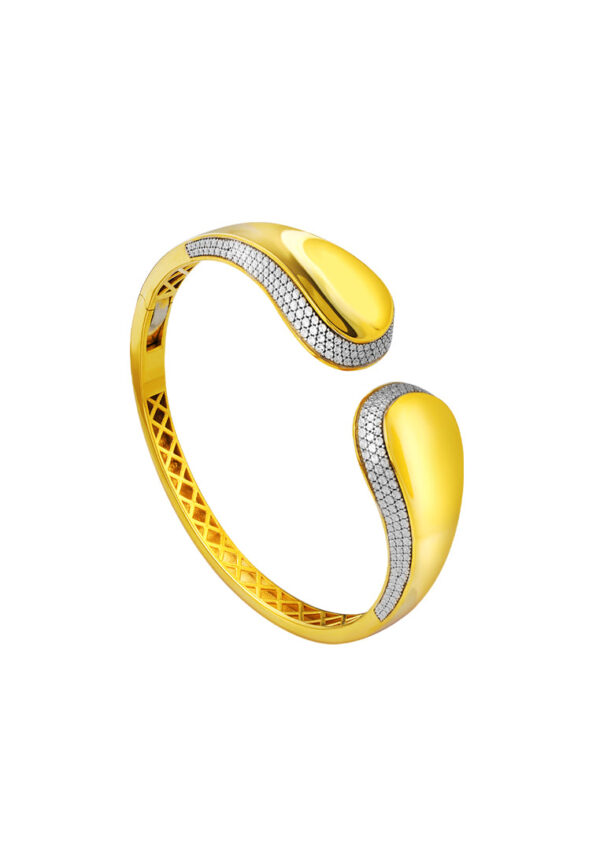 TOMEI Diamond Cut Collection Open (Matte) Bangle, Yellow Gold 916