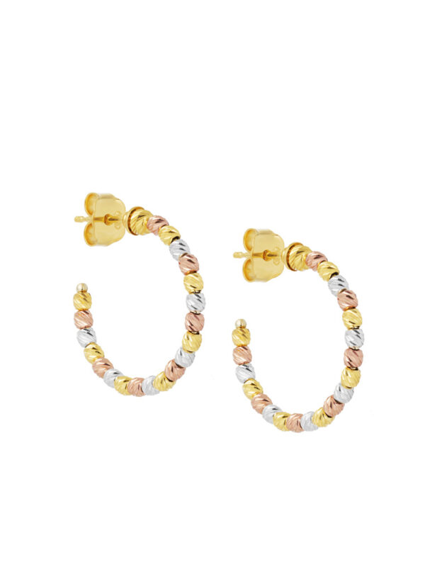 TOMEI Lusso Italia Tri-Tone Beads Petite Hoop Earrings, Yellow Gold 916
