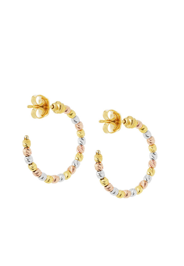 TOMEI Lusso Italia Tri-Tone Beads Petite Hoop Earrings, Yellow Gold 916
