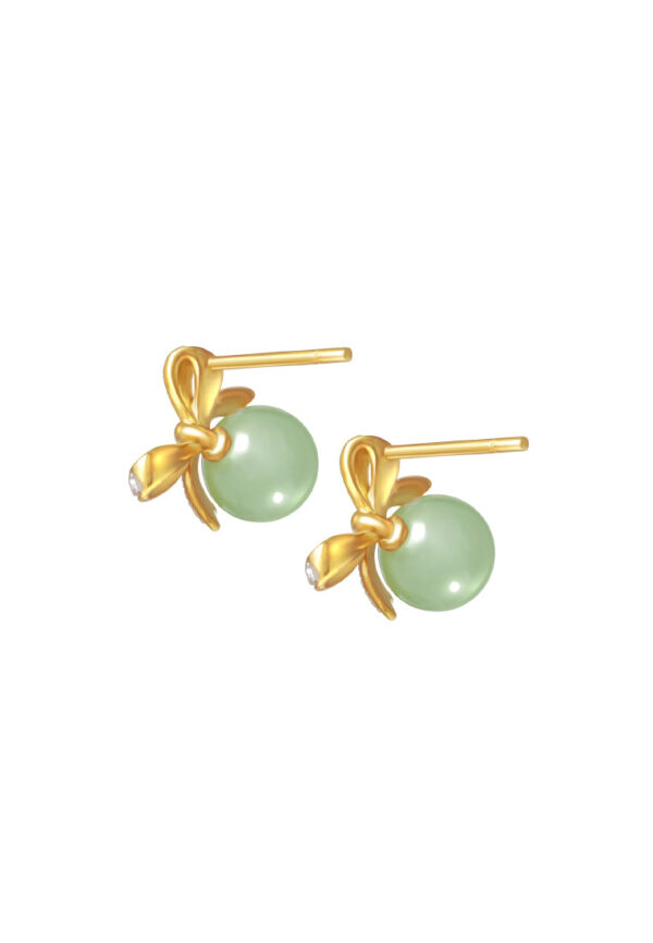 TOMEI Diamond Cut Collection, The Ribbon Jade Earrings, Yellow Gold 916