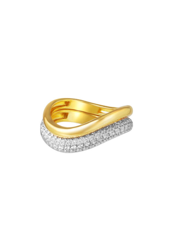 TOMEI Diamond Cut Collection 2-in-1 Curved Ring, Yellow Gold 916