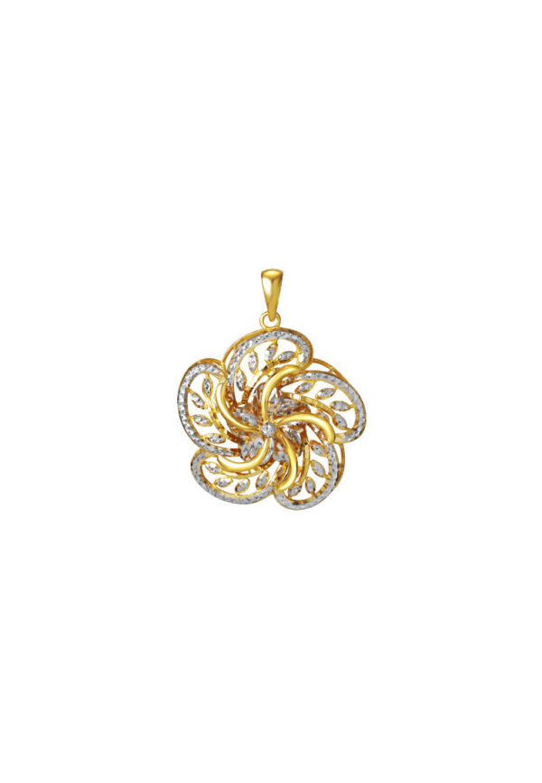 TOMEI Dual-Tone Blooming Flower Pendant, Yellow Gold 916