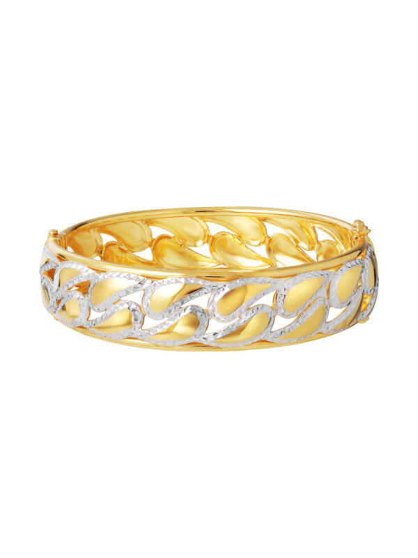 TOMEI Dual-Tone Line Patterned Bangle, Yellow Gold 916