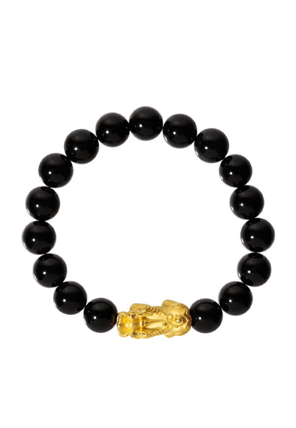 TOMEI Pixiu Black Agate Bracelet, Yellow Gold 999